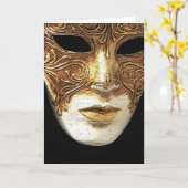 金めっきされたマスクの挨拶状 カード (黄色い花)