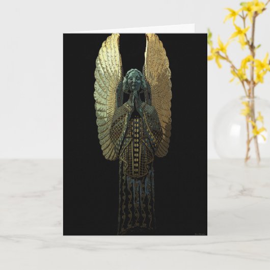 金めっきされた天使の挨拶状 カード (黄色い花)