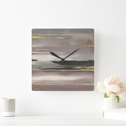 金めっきされた朝の霧IIの金ゴールドの抽象的なプリント スクエア壁時計 (ホーム)