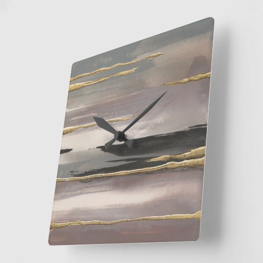 金めっきされた朝の霧IIの金ゴールドの抽象的なプリント スクエア壁時計 (傾斜)