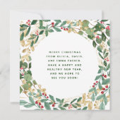 金めっきされた緑の白 |リースとフォトクリスマス シーズンカード (裏面)