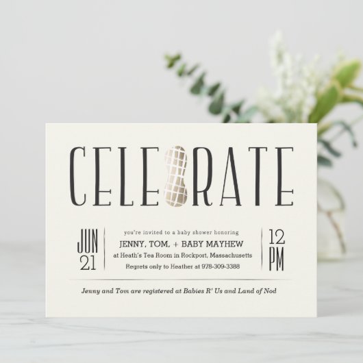 金めっきされるピーナツベビーシャワーの招待状を祝って下さい 招待状 (スタンド正面)