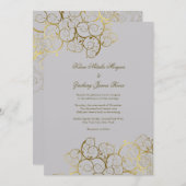 金らせん状のつる植物の上品な薄い灰色の結婚式 招待状 (正面/裏面)