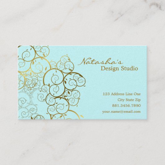 金らせん状の葉の装飾用のDecoのヴィンテージの上品 名刺 (正面)