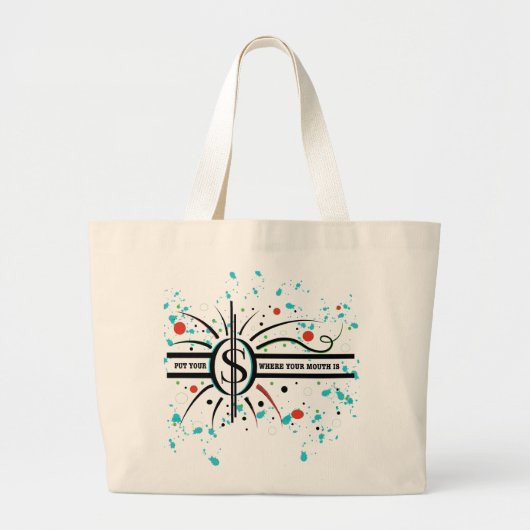 金を口の中に入れて引用文 ラージトートバッグ (正面)