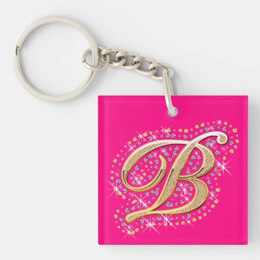 金イニシャルB -かわいいKeychain キーホルダー (正面)