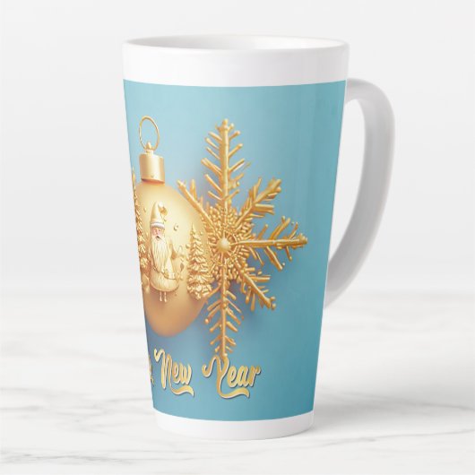 金エレガントのクリスマスオーナメントと雪片 カフェラテマグ (右アングル)