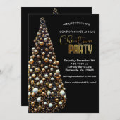 金エレガントのクリスマスツリー 招待状 (正面/裏面)