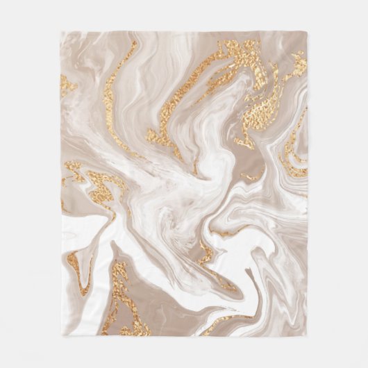 金エレガントのグリッターを持つベージュの液体大理石 フリースブランケット (正面)