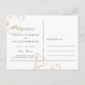 金エレガントのコンチウェディング日付を保存 案内ポストカード (裏面)