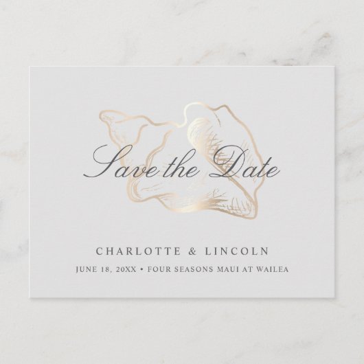 金エレガントのコンチウェディング日付を保存 案内ポストカード (正面)