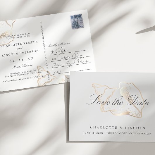 金エレガントのコンチウェディング日付を保存 案内ポストカード