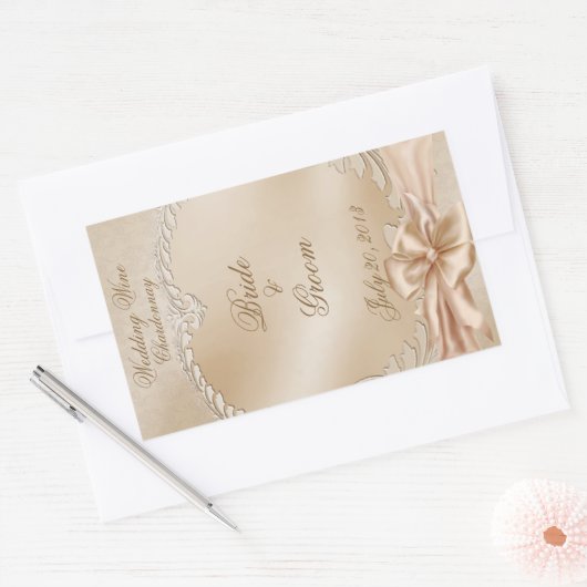 金エレガントのスワン結婚ズのワインラベル 長方形シール (封筒)