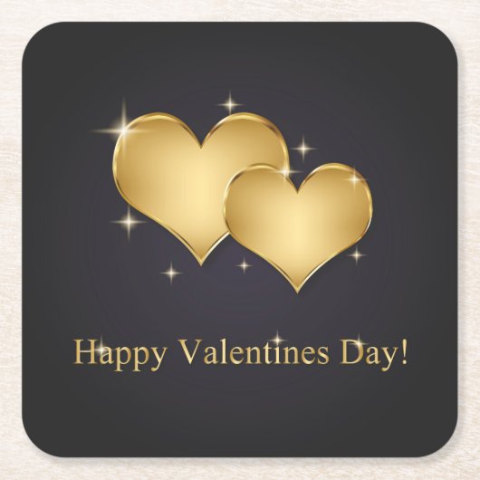 金エレガントのハート名 – バレンタインデー スクエアペーパーコースター (正面)