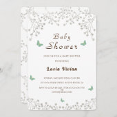 金エレガントのフローラと蝶の赤ちゃんシャワー 招待状 (正面/裏面)