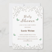 金エレガントのフローラと蝶の赤ちゃんシャワー 招待状 (正面)