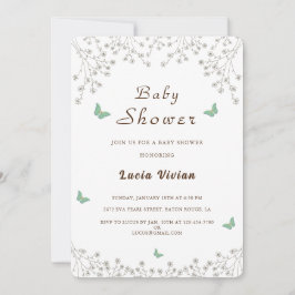 金エレガントのフローラと蝶の赤ちゃんシャワー 招待状