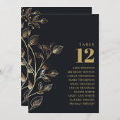 金エレガントのフローラテーブル番号座席表 招待状 (正面/裏面)