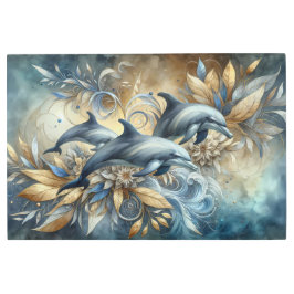 金エレガントのフローラ波とイルカ メタルプリント