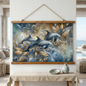 金エレガントのフローラ波とイルカ 吊り下げ型タペストリー