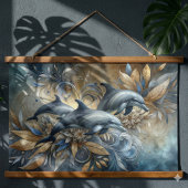 金エレガントのフローラ波とイルカ 吊り下げ型タペストリー