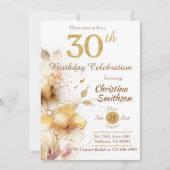 金エレガントのフローラ輝モダンく30歳の誕生日 招待状 (正面)