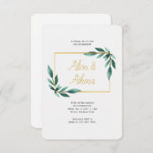 金エレガントのユーカリ葉グリー 招待状 (正面/裏面)