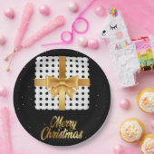 金エレガントのリボンと水玉模様 ペーパープレート (パーティー)