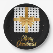 金エレガントのリボンと水玉模様 ペーパープレート (正面)