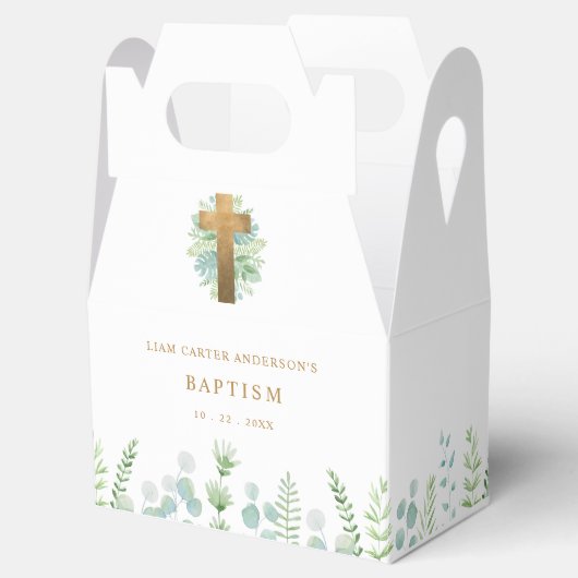 金エレガントの十字架と緑、宗教イベント フェイバーボックス (オープン)