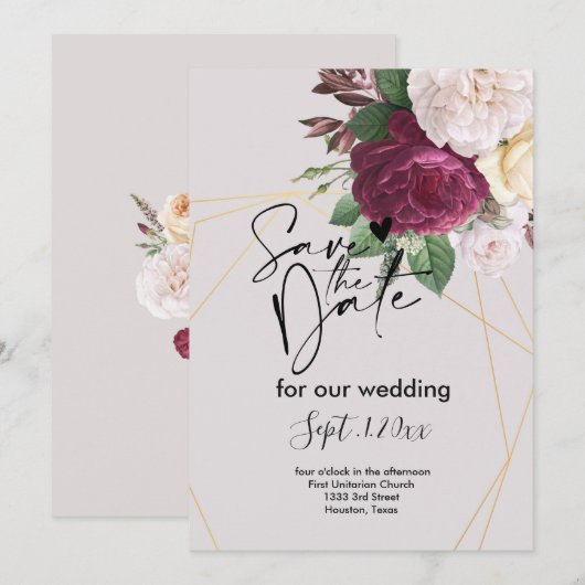 金エレガントの幾何学模様は日付を保存 招待状 (正面/裏面)