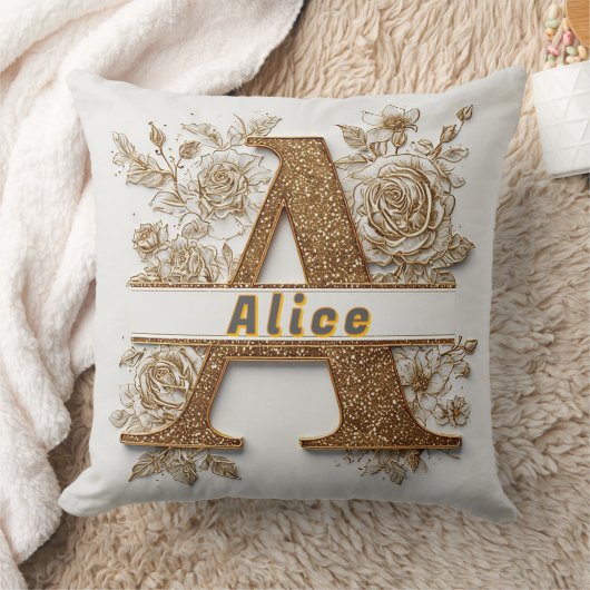 金エレガントの手紙A繊細な花 クッション (ブランケット)
