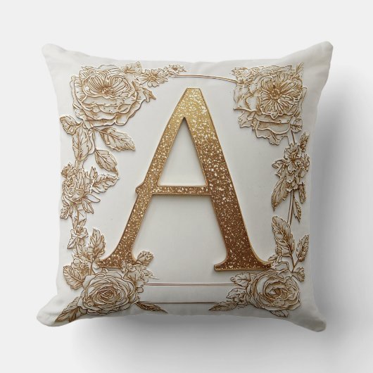 金エレガントの手紙A繊細な花 クッション (正面)