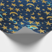 金エレガントの星とムーンブルーネイビーマーブル ラッピングペーパー (角)