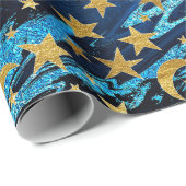 金エレガントの星とムーンブルーネイビーマーブル ラッピングペーパー (ロールコーナー)