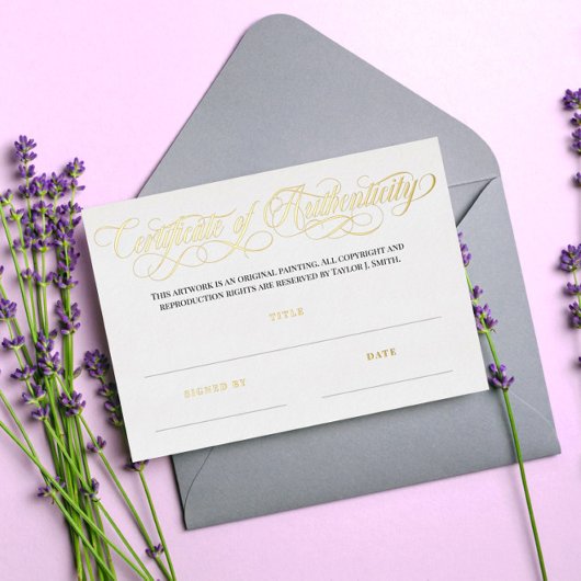 金エレガントの渦巻き真正性証明書 箔招待状