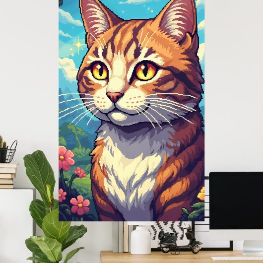 金エレガントの目きらめくをした猫 ポスター (ホームオフィス)