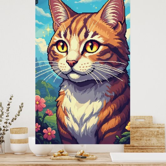 金エレガントの目きらめくをした猫 ポスター (キッチン)