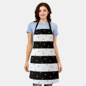 金エレガントの紙吹雪オン白黒ストライプの エプロン (着用した状態)