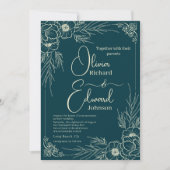 金エレガントの花を手描き。ウェディング 招待状 (正面)