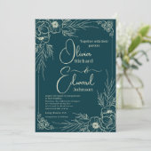 金エレガントの花を手描き。ウェディング 招待状 (スタンド正面)