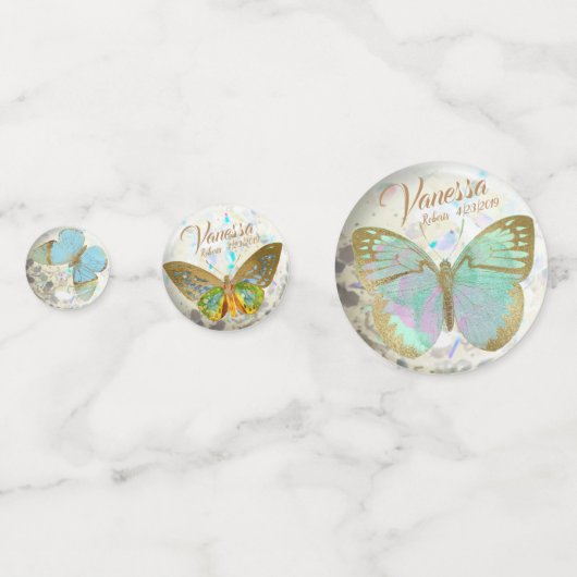 金エレガントの蝶の名パーソナライズされた前日付 コンフェッティ (正面)