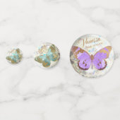 金エレガントの蝶の名パーソナライズされた前日付 コンフェッティ (裏面)