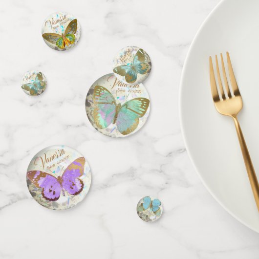 金エレガントの蝶の名パーソナライズされた前日付 コンフェッティ (グループ)