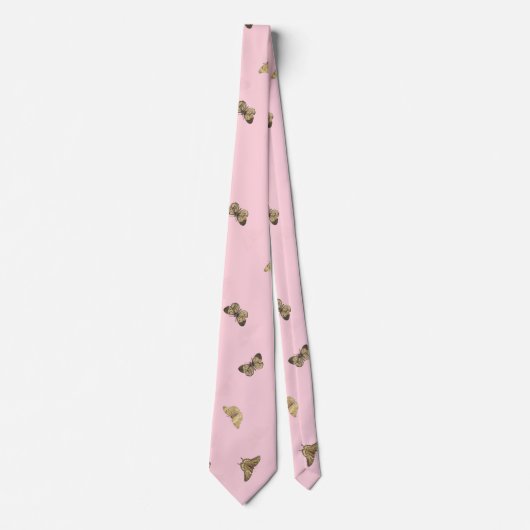 金エレガントの蝶ピンクのパターン ネクタイ (正面)