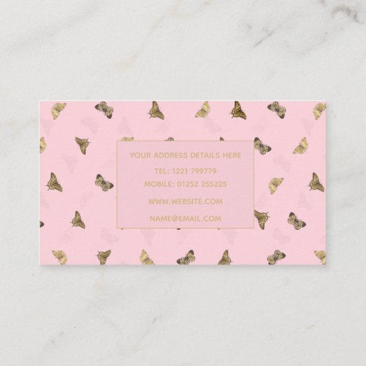 金エレガントの蝶ピンクのパターン 名刺 (裏面)
