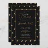 金エレガントの蝶ブラックパターン 招待状 (正面/裏面)