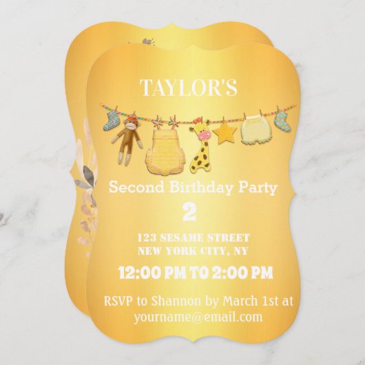 金エレガントの誕生祝い 招待状 (正面/裏面)