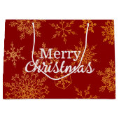 金エレガントの雪片かわいいメリークリスマス ラージペーパーバッグ (正面)