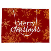 金エレガントの雪片かわいいメリークリスマス ラージペーパーバッグ (裏面)
